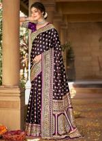 Sattin Silk Wine Wedding Wear Weaving Saree